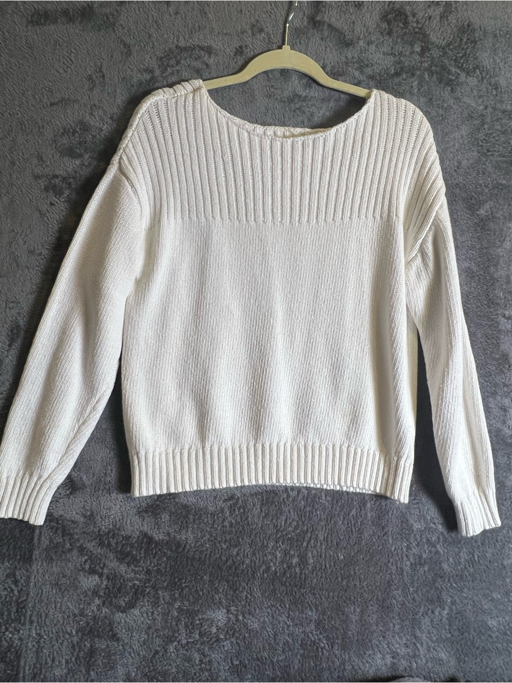 Lucky Brand White Ribbed Yoke Crewneck Sweater